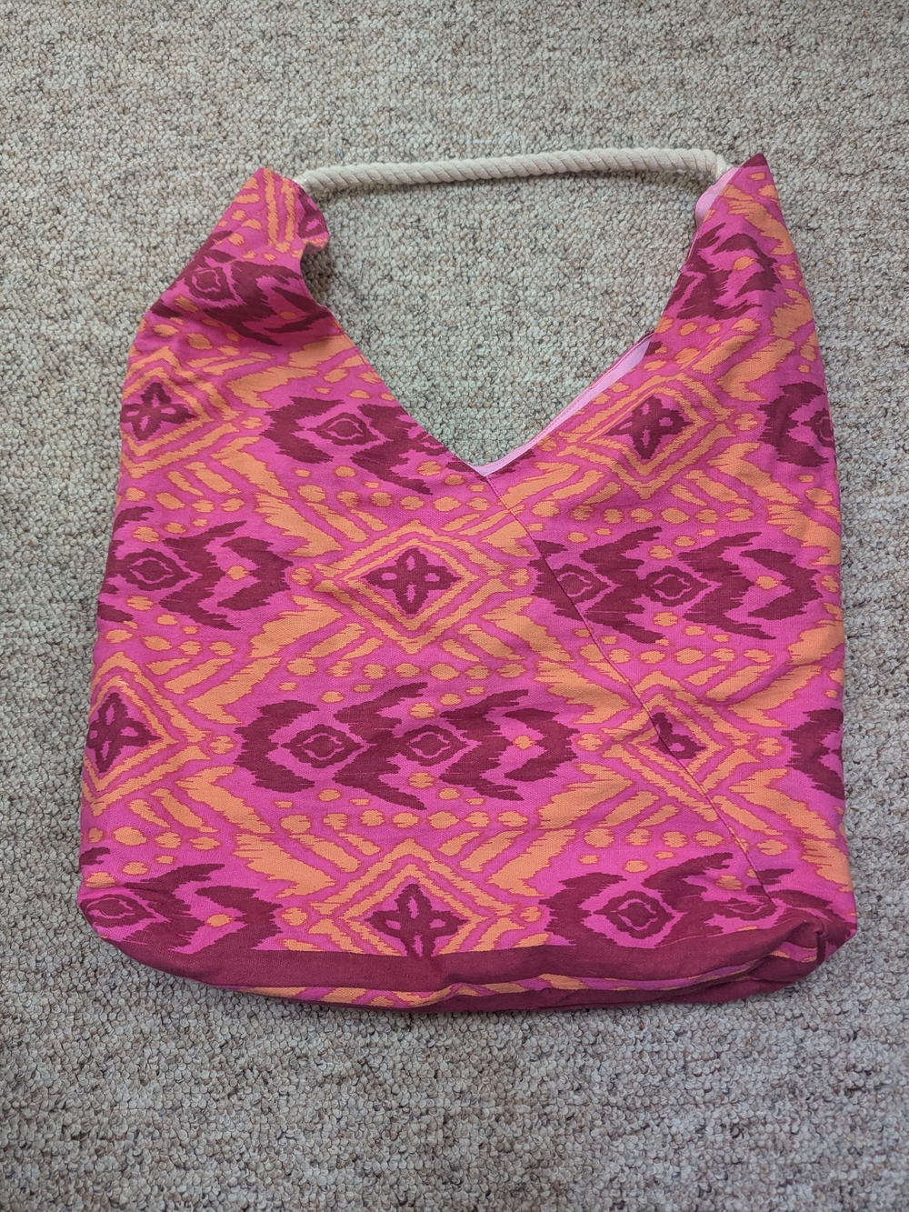 Bright Pink & Orange Patterned Hobo Bag - Unbranded